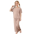 thumbnail image 3 of Hiiyo Big Girls Pajamas Soft Ribbed Short Sleeve T-Shirt Pants Loungewear, Sizes 1-15, 3 of 5