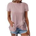 thumbnail image 2 of Frostluinai Summer T Shirts for Women Short Sleeve Eyelet Embroidery Shirts Crew Neck Solid Color Tops Flowy Ruffle Irregular Hem Tshirts, 2 of 6