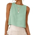 thumbnail image 4 of FAVIPT Débardeur en Coton pour Femme à Boutons, Imprimé à Rayures, Chandails Courts à Col Rond, T-Shirts Amples d'Été pour la Plage, Vert, P, 4 of 8