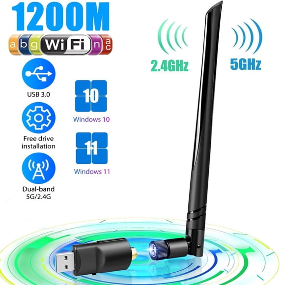 CHOK Adaptateur WiFi USB 1200 Mbps Double Bande Adaptateur de Réseau Sans Fil avec Antenne 5 dBi à Haut Gain Compatible avec Windows Mac Linux