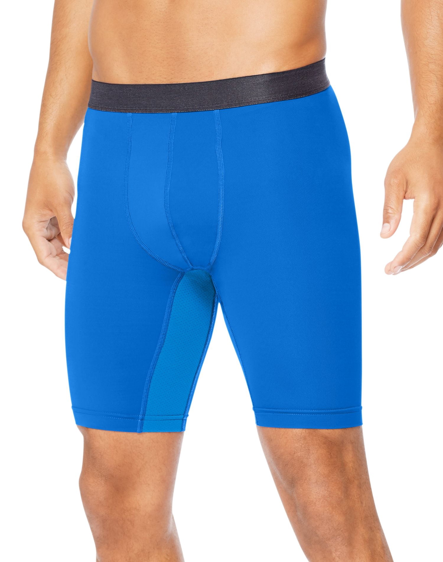 Hanes Mens Sport Performance Compression Shorts, S, Awesome Blue/Ebony