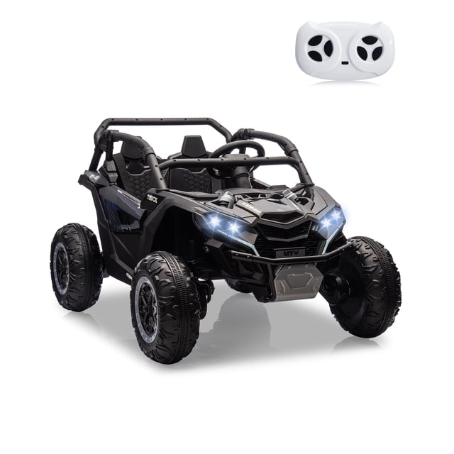 Yiwa 2 Seater Kids Ride on Car, 24V 7AH Electric UTV for Boys and Girls, Remote Control, Safety Belt, Horn, Bluetooth Music, Lights, 3 Speed Modes, Power Car Wheels