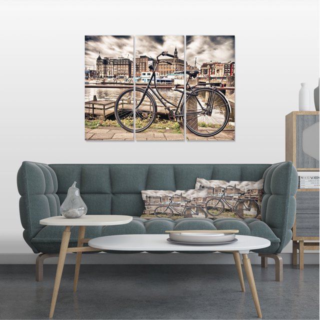 Bike Over Bridge in Amsterdam - Cityscape Photo Canvas Print