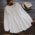 thumbnail image 1 of T-shirts pour Femmes Été Mode Décontractée Ample Lin Uni Manches Longues Col Rond Hauts Blouse Chemises pour Femmes en Liquidation, 1 of 5