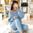 thumbnail image 1 of DPTALR Womens Solid Color Off Shoulder Long Sleeve Cable Knitted Warm Two-Piece Long Pants Sweater Suit Set, 1 of 5
