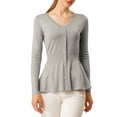 thumbnail image 1 of INSPIRE CHIC Women's V Neck Long Sleeve Ribbed Pullover Knitted Peplum Top, 1 of 4