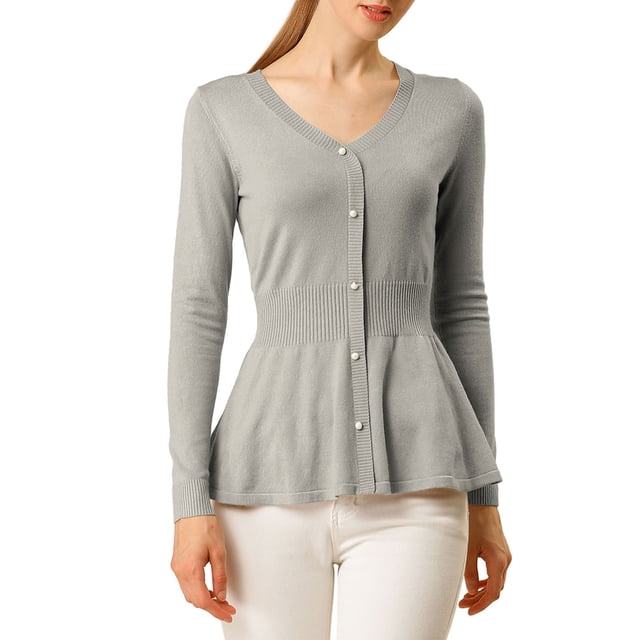 INSPIRE CHIC Women's V Neck Long Sleeve Ribbed Pullover Knitted Peplum Top