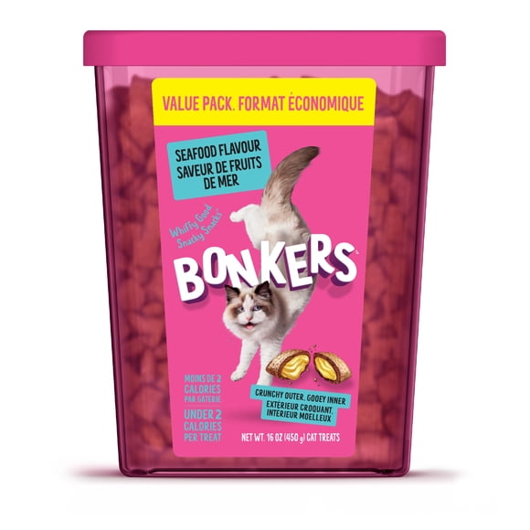 BONKERS Bites Seafood & Eat It Flavour Crunchy & Soft Treats for Cats, 450g Tub