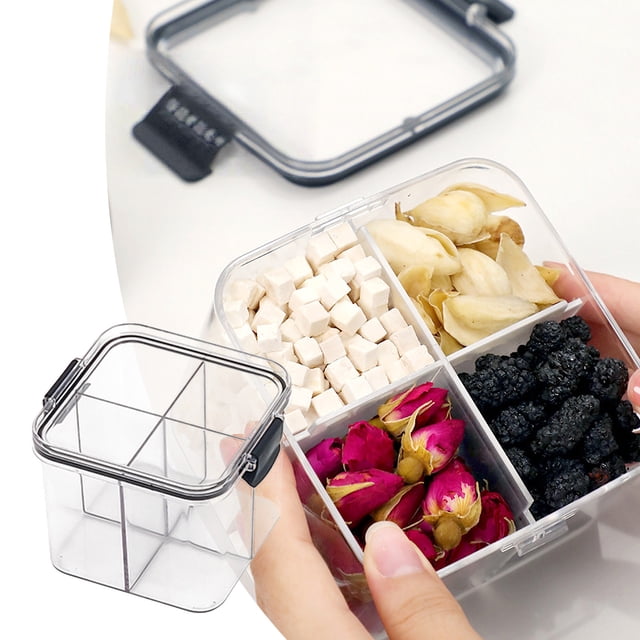 LSLJS Airtight Cereal Storage Container, Clear 460/700ML Airtight Kitchen Food Storage Container with Lids and Compartments for Grain, Sugar, Flour, Rice, Nut, Snacks, Kitchen Organizer