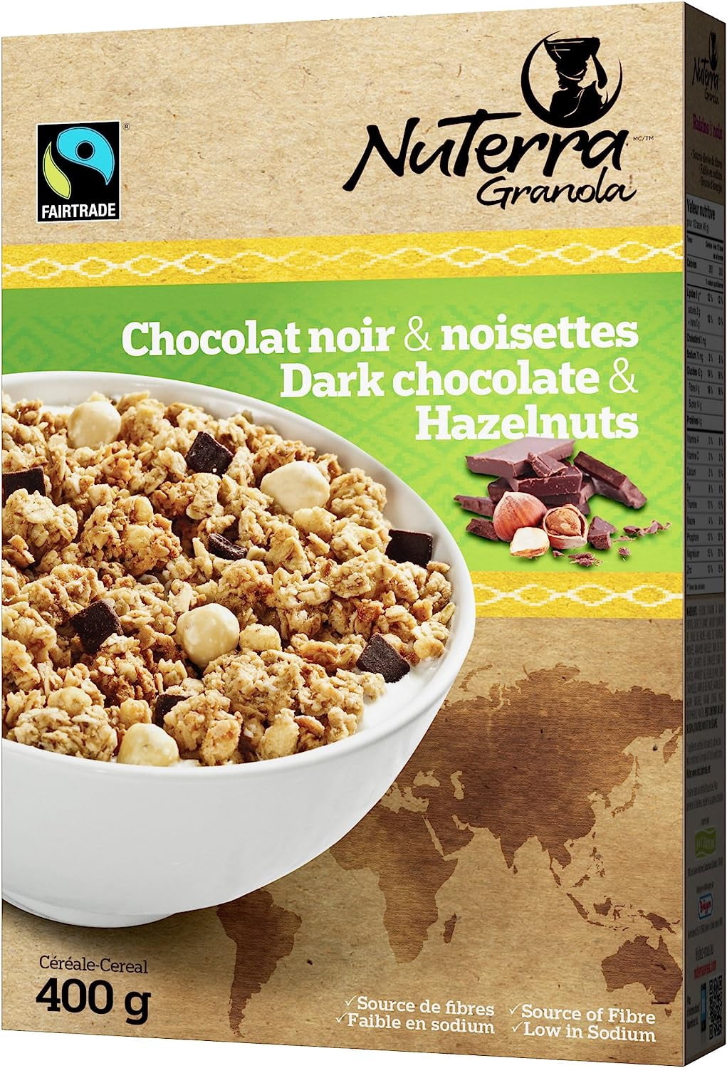 NuTerra Granola - Dark Chocolate & Hazelnut Cereal | 400g | Wholesale Pack | 32 units | Fairtrade