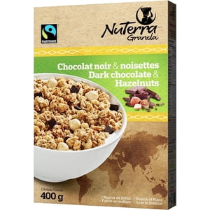 NuTerra Granola - Chocolat noir & Céréales de noisettes 400g | Pack de gros 32 unités