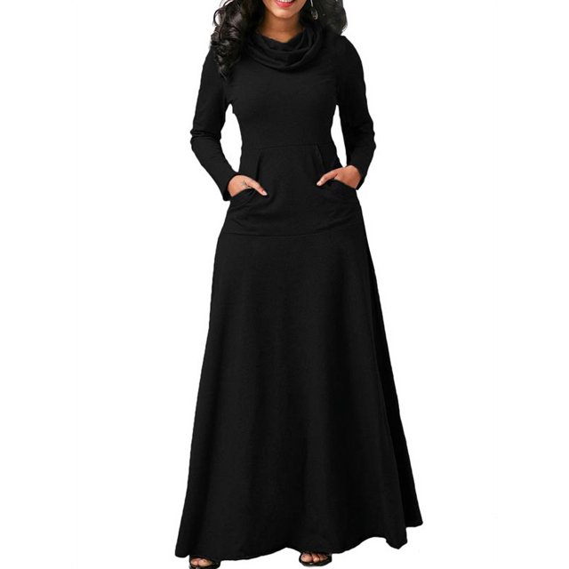 ZANZEA Robe Longue Unie pour Femmes, Soirée, Nœud, Manches Longues, Poches