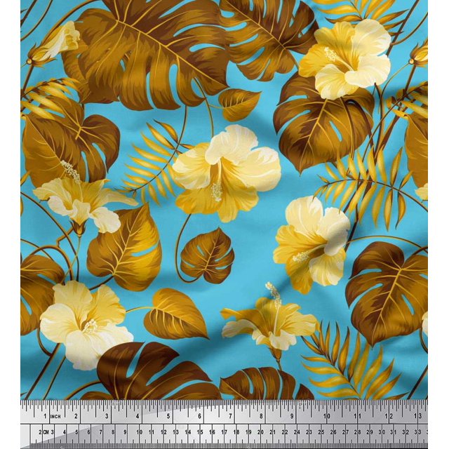 Soimoi Rayon Fabric Floral & Leaves Tropical Print Fabric by The Yard 42 Inch Wide