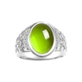 thumbnail image 1 of RYLOS Men's Rings 14K White Gold Nugget Ring with Cabochon Gemstone & Diamonds Peridot Rings For Men Size 13, 1 of 7