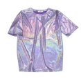 thumbnail image 1 of LUOGENLI T-shirts pour Femme pour Femmes Mode Féminine Décontractée Mince Chandail de Base Soie Brillante Brillant Col Rond Manche Courte Grande Taille T-Shirt Haut T-shirts pour Femmes T-Shirt Graphique Saint-Valentin Violet XXXXXL, 1 of 4