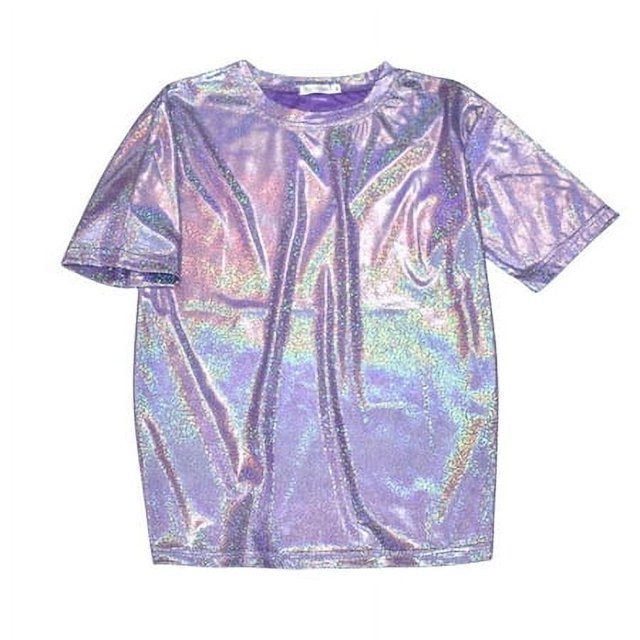 LUOGENLI T-shirts pour Femme pour Femmes Mode Féminine Décontractée Mince Chandail de Base Soie Brillante Brillant Col Rond Manche Courte Grande Taille T-Shirt Haut T-shirts pour Femmes T-Shirt Graphique Saint-Valentin Violet XXXXXL