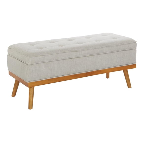 Banc de Rangement Katheryn en Tissu Gris Brouillard avec Pattes Espresso Clair