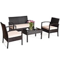 thumbnail image 3 of Costway 4PCS Patio Rattan Conversation Furniture Set Cushioned Seat Glass Table, 3 of 10
