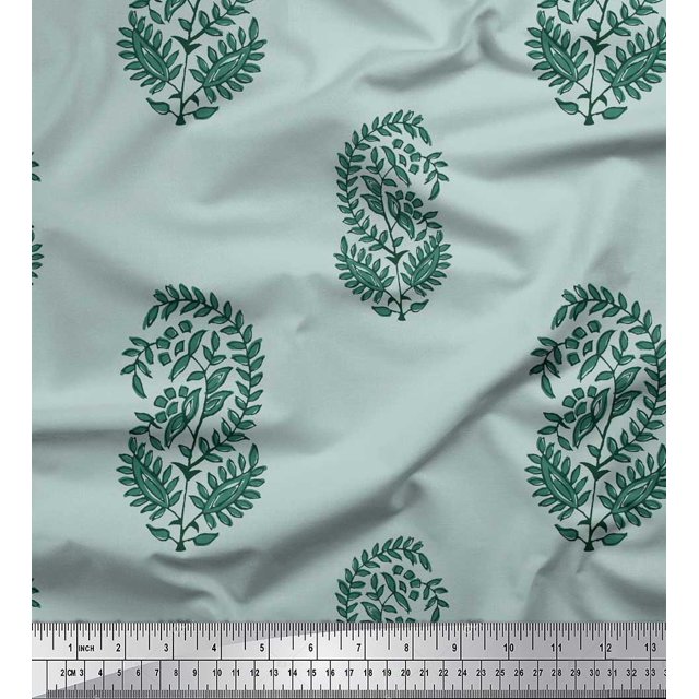 Soimoi Satin Silk Fabric Leaves Block Fabric Prints by Yard 42 Inch Wide