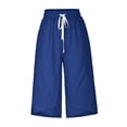 thumbnail image 4 of Pantalon Capri pour Femmes Pantalon Évasé Court Coupe Jambe Taille Régulière Polyester Pantalon pour Dames Décontracté d'Été Style Capri C-70 Bleu TG, 4 of 6
