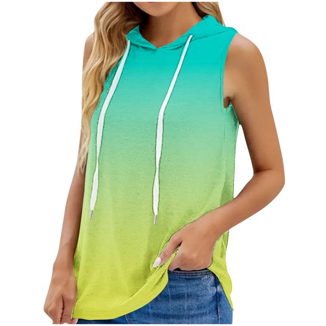 IROINID T-Shirt Sans Manches pour Femmes en Liquidation, Sweat à Capuche Sport Imprimé Col Rond Ample Bleu Clair TTTG