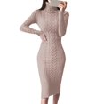 thumbnail image 1 of Kcodviy Robe Chandail à Col Roulé à Manches Longues pour Femmes Robes Chandail à Manches Longues Robe Moulante en Tricot à Col en V pour Femmes Robe Midi Chandail Robes, 1 of 4
