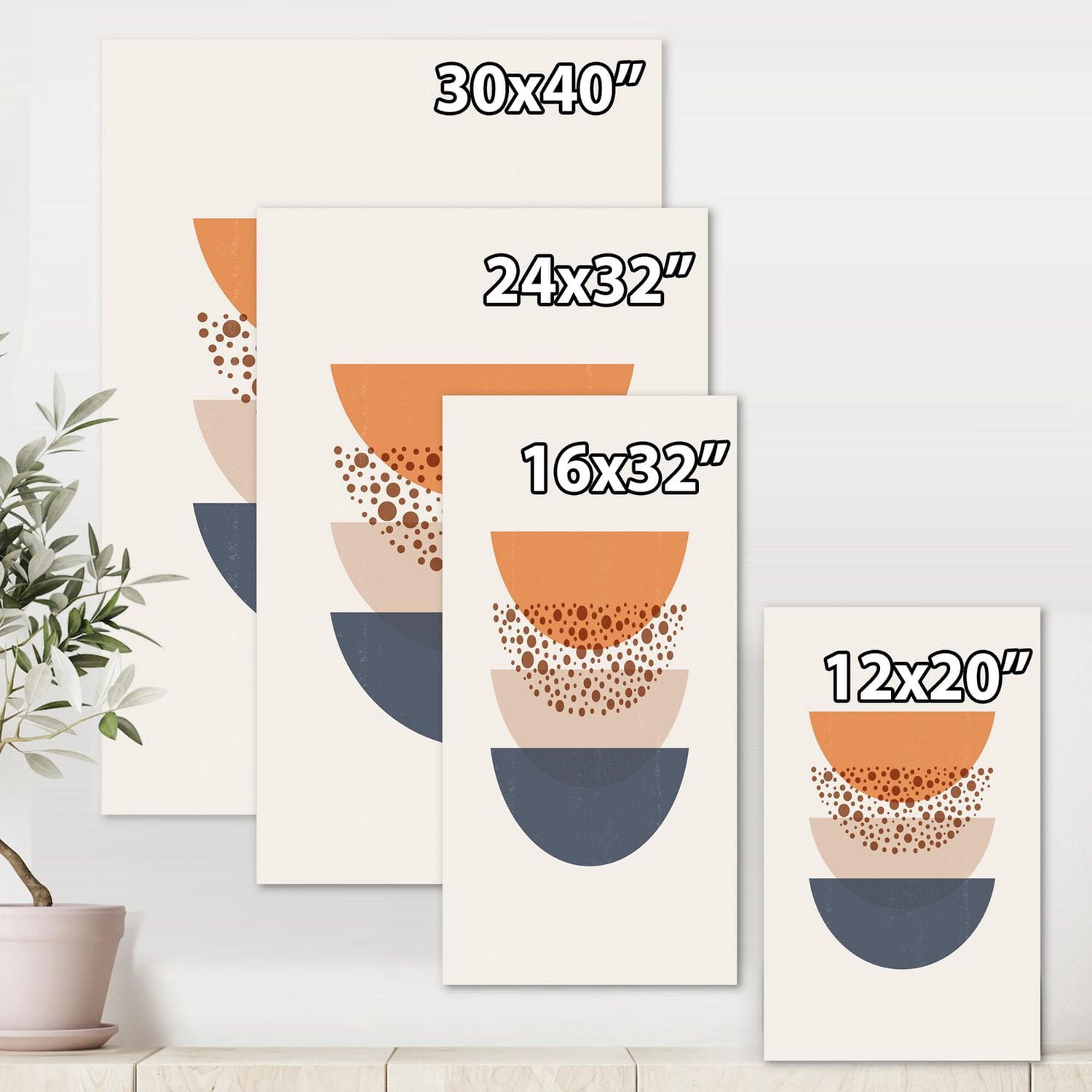 Designart Géométrie abstraite du soleil et de la lune en bleu et orange Art mural sur toile