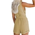 thumbnail image 3 of biudgviw Women's Plus Size Rompers Summer Casual V Neck Button down Belted Sleeveless Jumpsuits Loose Short Overalls with Pockets, 3 of 6