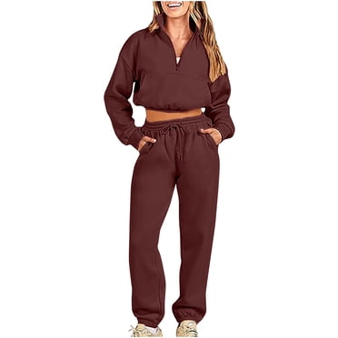 PEZHADA Fall Savings Women 2 Piece Outfits Sweatsuit Set Oversized Half Zip Sweatshirt High Waist Drawstring Wide Leg Sweatpant Lounge Set Tracksuit Army Green