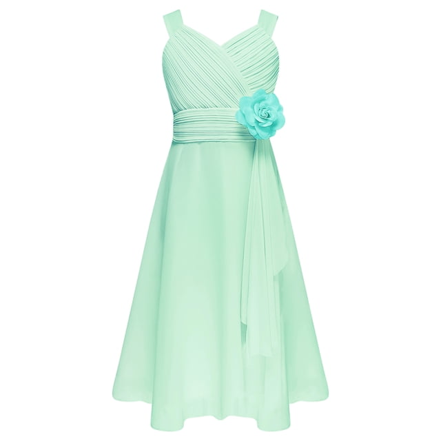 MSemis Kids Girls Elegant Flower Girl Dress Sleeveless Ruched Bodice Cascading Ruffle Wedding Party Dress Mint Green 16