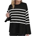 thumbnail image 1 of Yuyuzo Chandails pour Femmes à Rayures Manches Longues Col Rond Chandail Jumper Hauts Basiques Tricot Côtelé Blouse d'Automne, 1 of 1