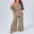thumbnail image 4 of Off Shoulder Knit Tops and Wide Leg Pants Set for Ladies, 4 of 8