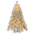 thumbnail image 1 of Patiojoy 6 FT Snow Flocked Christmas Tree Hinged Pre-lit Xmas Tree with Branch Tips Warm White LED Lights, 1 of 10