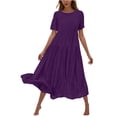 thumbnail image 1 of AherBiu Robes Fluides pour Femmes 2024 Été Robe Maxi à Col Rond Ample à Étages à Manches Courtes Longue Robe, 1 of 6