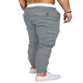 thumbnail image 4 of Men Solid Color Cargo Trousers  Loose Fit Drawstring Waist Long Pants, 4 of 5