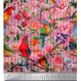 thumbnail image 1 of Soimoi Pink Polyester Crepe Fabric Stripe,Floral & Parrot Bird Decor Fabric Printed BTY 52 Inch Wide, 1 of 3