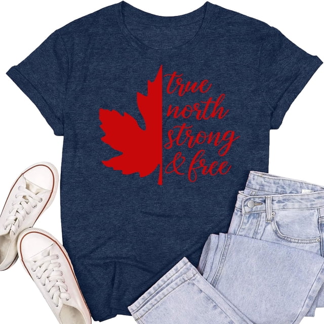 T-Shirt pour Femmes de la Fête du Canada Feuille d'Érable Drapeau Canadien Col Rond Manches Courtes Tee Femmes T-Shirts Graphiques de la Fête du Canada Vacances Femmes Canada T-Shirt à Imprimé Graphique