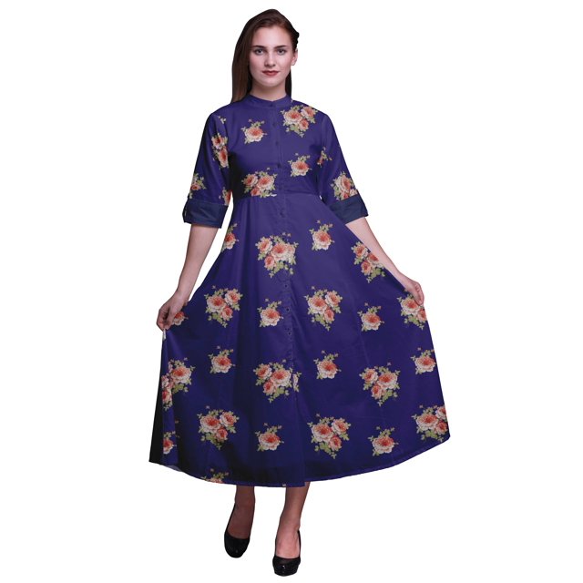 Bimba Robe Chemise Décontractée à Imprimé Floral pour Femme, Robe Évasée Mi-Mollet de Fête - XX-Grand
