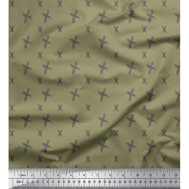 Soimoi Green Heavy Canvas Fabric Cross & Geometric Fabric Prints By Yard 58 Inch Wide