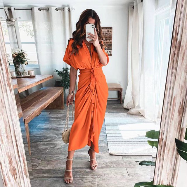 Robe Aguichant pour Femme en satin de Soie à Col en V Profond, Boutonnée, Style OL pour le Quotidien