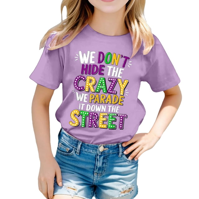 WEIYLL T-Shirts Graphiques pour Filles Lettres Imprimées Col Rond Manches Courtes T-Shirts Décontractés pour Enfants de 10-11 Ans