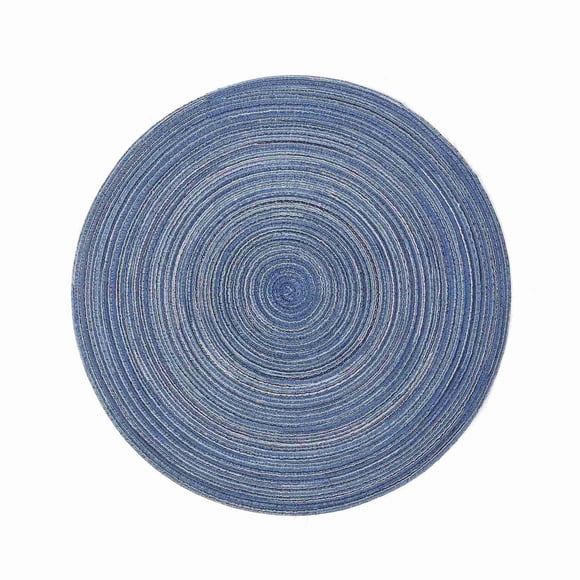 Meitianfacai Dining Table Woven Vinyl Non-Slip Washable Cloth Heat Resistant Place Mats for Farmhouse Kitchen Decor Insulation Round Plate Mat， 38cm * 38cm，Blue