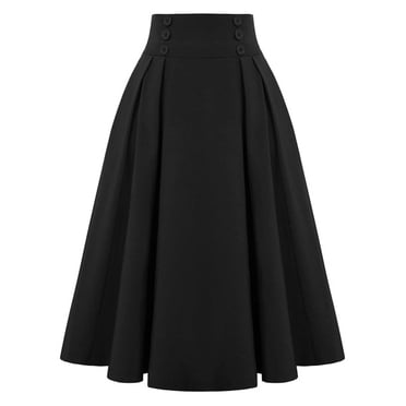 Pisexur Women's Vintage Plaid Skirt Side Split Skirt Elastic High Waisted Midi A-Line Flowy Skirts with Pockets