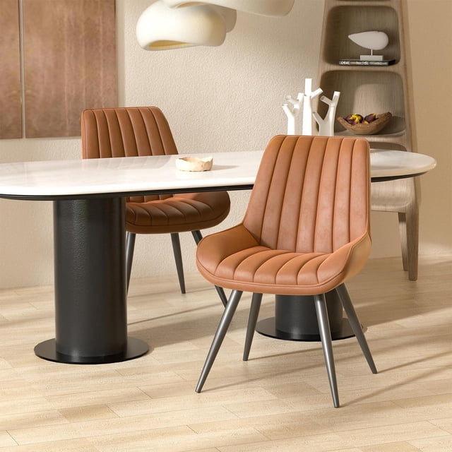 Hawsaiy Dining Chairs Set of 2,Mid Century Modern Kitchen Chairs,Upholstered Fabric Armless Dinning Side Chairs with Back and Metal Legs for Kitchen,Dining Room,Living Room, Brown