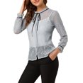 thumbnail image 4 of INSPIRE CHIC Women's Ruffled Collar Long Sleeve See Through Lace Button Down Shirt, 4 of 6
