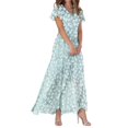 thumbnail image 1 of WTXUE Robes d'Été pour Femmes 2024, Robe d'Été Décontractée à la Mode pour Femmes à Fleurs, Col en V, Manches Courtes, Longue, Col en V, Manches Courtes, Patte, Robe de Loisirs, Noir, 1 of 4