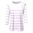 thumbnail image 5 of Lenpel Hauts à Manches 3/4 pour Femmes Tendance à Rayures Col Rond Grande Taille Tuniques T-Shirts Décontractés Blouses, 5 of 5