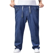 Lovzfmll Men's Jeans, Business Casual Denim with Elastic Waist, Straight-Leg Full Length Trousers, Stretch Comfort Loose Pants