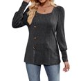 thumbnail image 1 of SUNSIOM Women Fashion Ribbed T-Shirts Solid Color Square Neck Buttons Puff Long Sleeve Shirts Spring Fall Casual Loose Fit Tops, 1 of 6