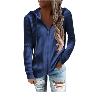Pompotops Fashion Casual Women's Solid Long Sleeve Hooded Sweatshirt Zip Tops Ladies Cardigan Coat